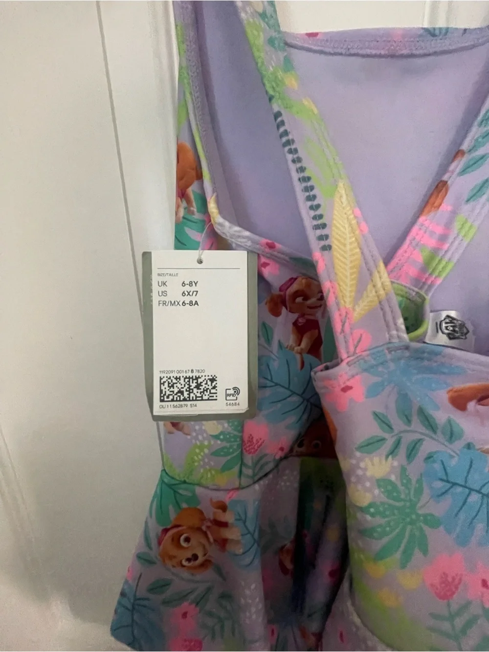 H& M Girls Purple Paw Patrol Skye One-Piece Swimsuit with Skirt